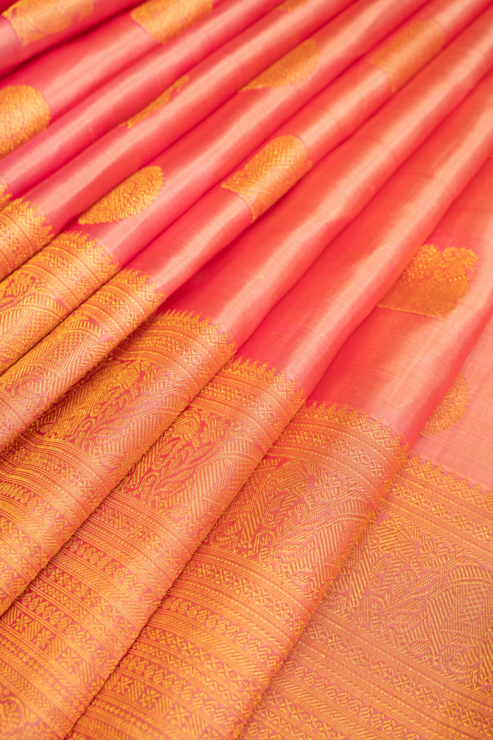 Lotus Pink Zari Motifs Pure Kanchipuram Silk Saree - Clio Silks