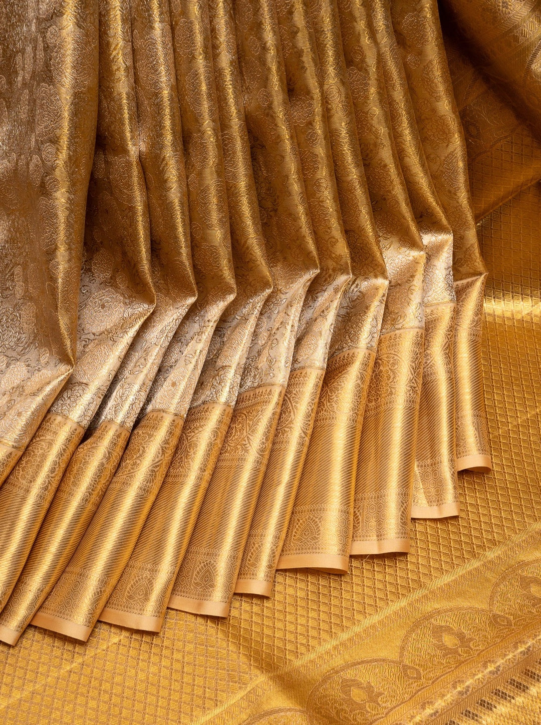 Gold Floral Brocade Tissue Kanchipuram Silk Saree - Clio Silks