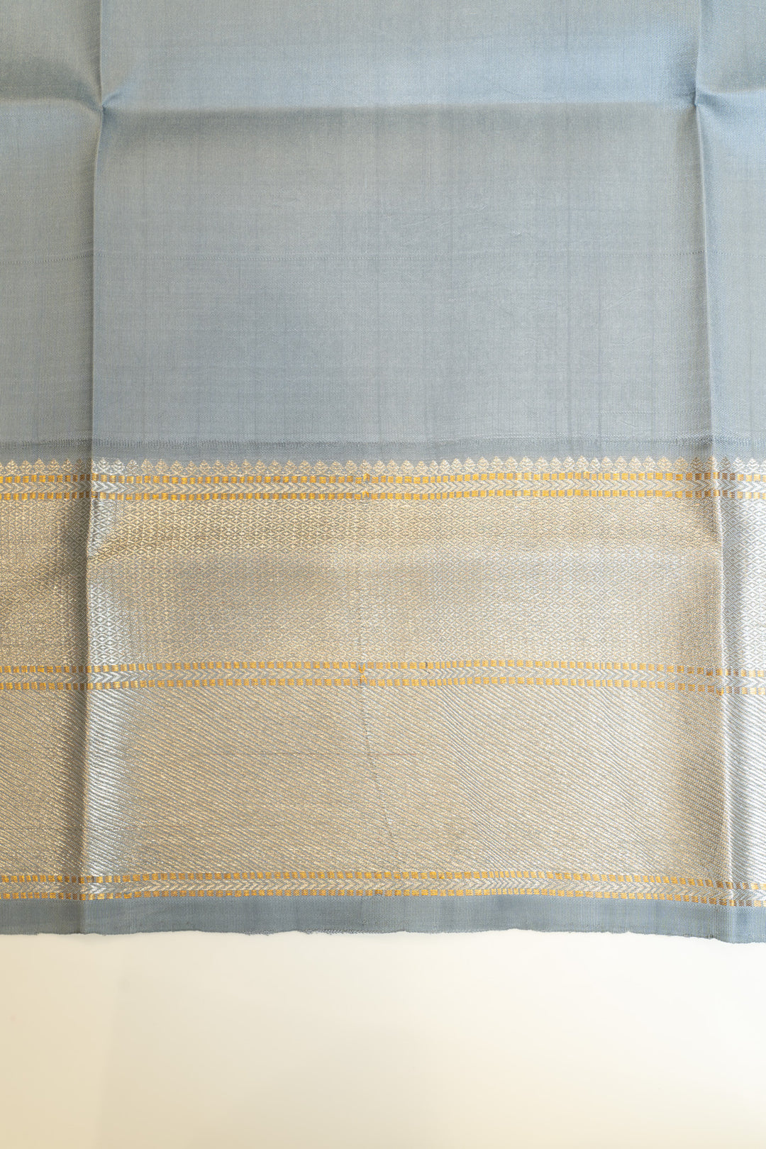 Pastel blue kalamkari printed pure Kanchipuram silk saree