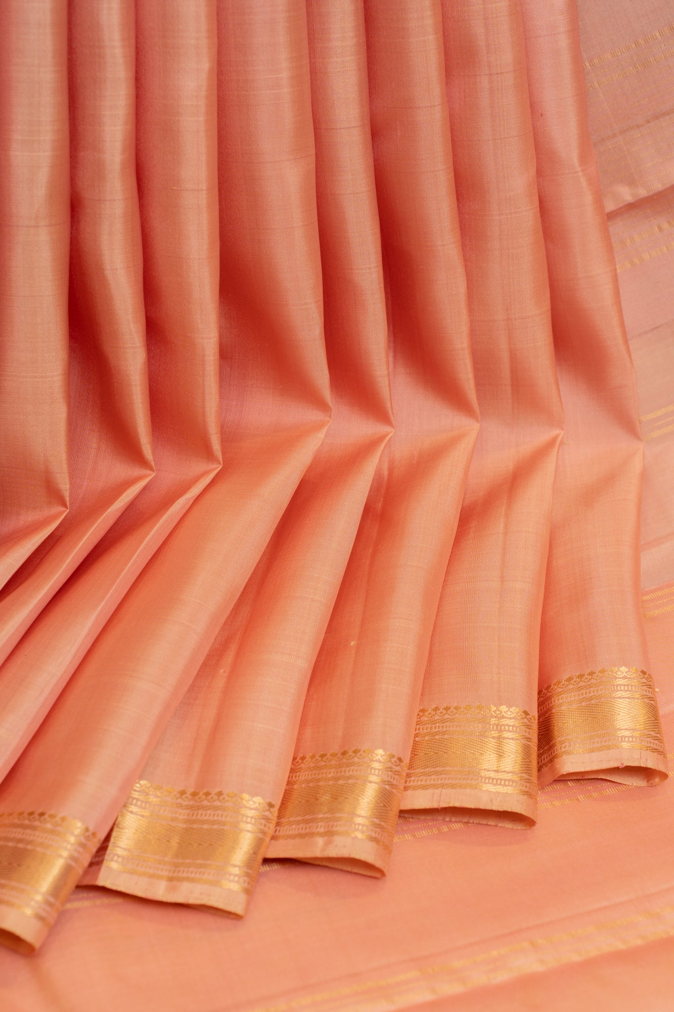 Pastel pink small border pure Kanchipuram silk saree