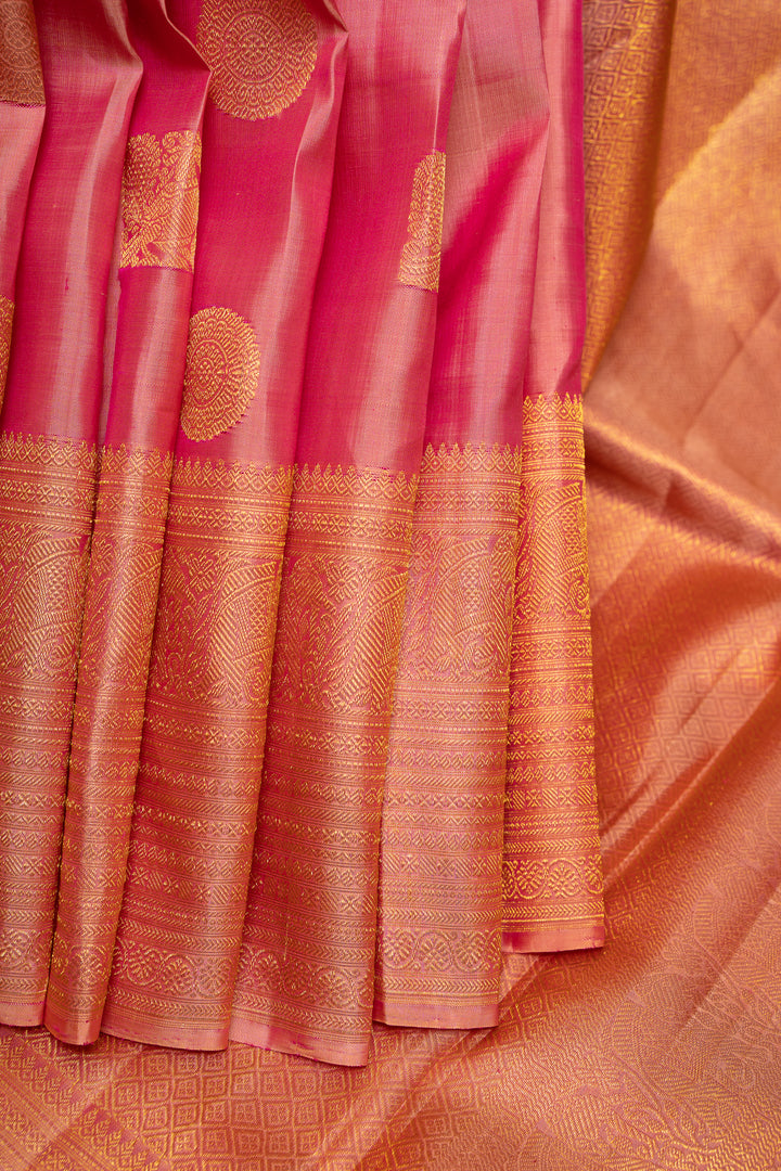 Lotus Pink Zari Motifs Pure Kanchipuram Silk Saree - Clio Silks