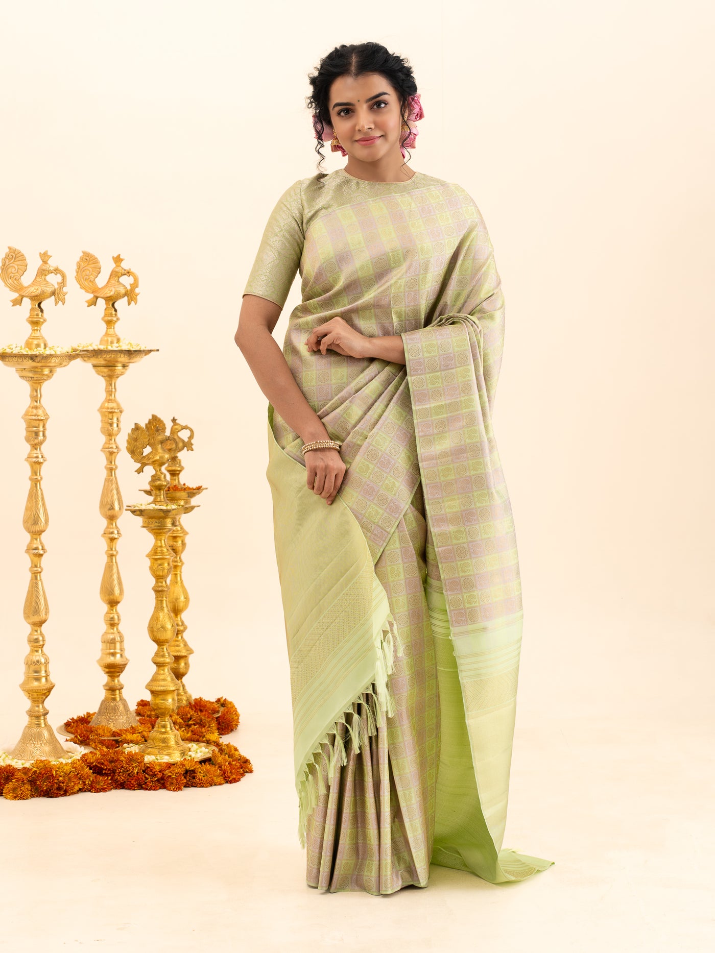 Mint Green Brocade Pure Kanchipuram Silk Saree