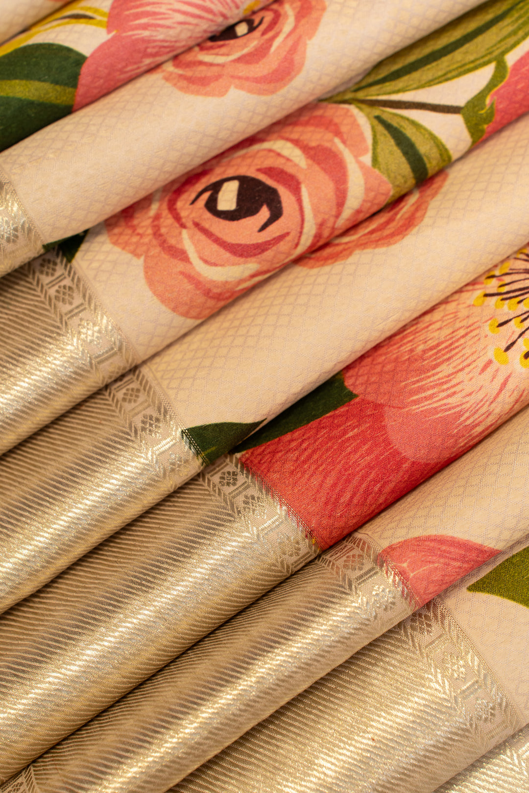 Lilac floral printed pure Kanchipuram silk saree