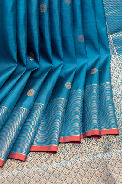 Peacock blue vairaoosi border pure Kanchipuram silk saree