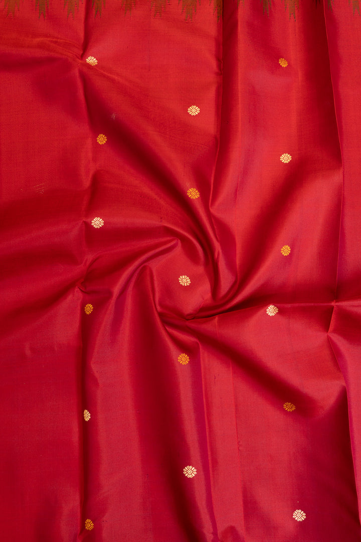 Ruby red without zari pure Kanchipuram silk saree