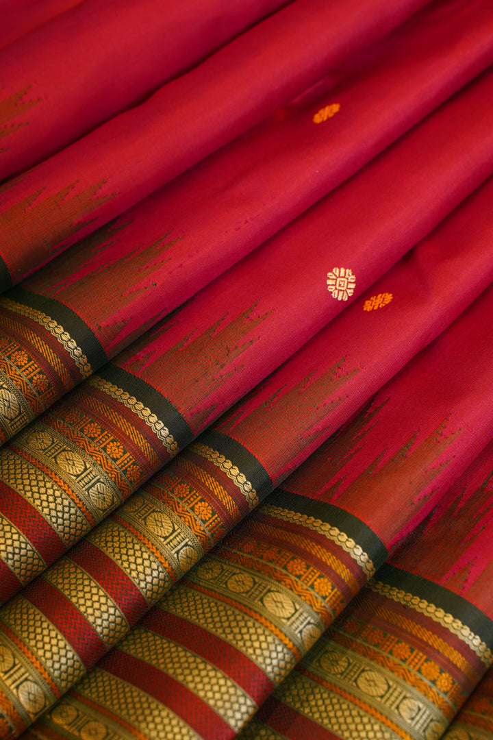 Ruby red without zari pure Kanchipuram silk saree