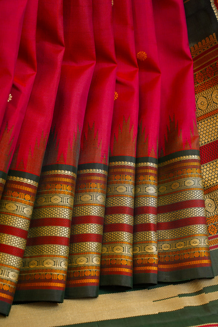 Ruby red without zari pure Kanchipuram silk saree