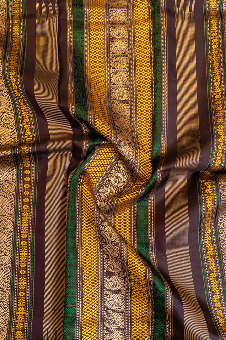 Cream and jamun without zari pure Kanchipuram silk saree