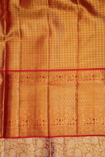 Gold and Red Tissue Brocade Pure Kanchipuram Wedding Silk Saree - Clio Silks