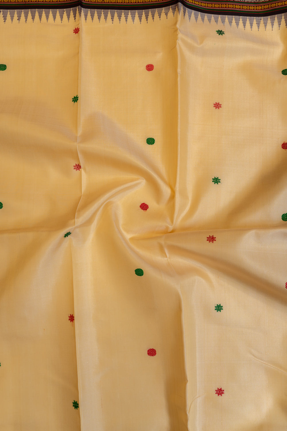 Cream and jamun without zari pure Kanchipuram silk saree