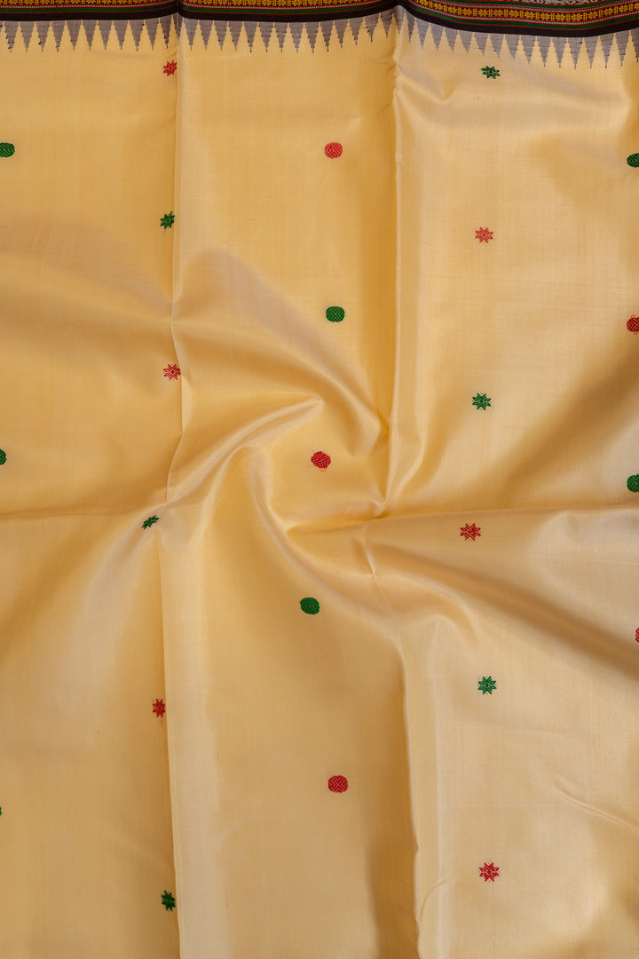 Cream and jamun without zari pure Kanchipuram silk saree