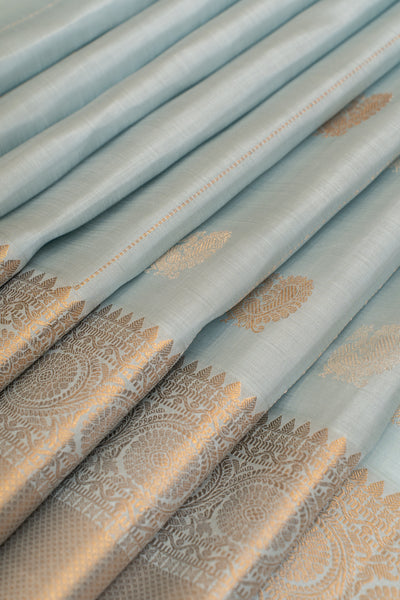 Pastel blue stripes pure Kanchipuram silk saree