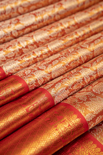 Gold and Red Tissue Brocade Pure Kanchipuram Wedding Silk Saree - Clio Silks