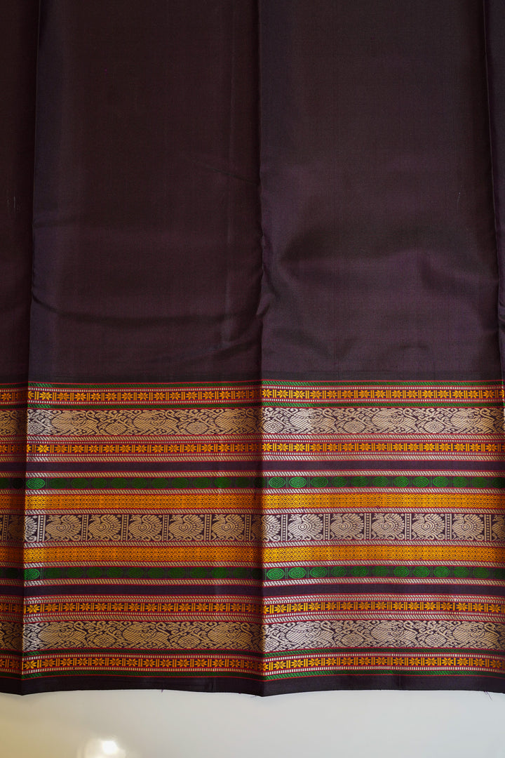 Cream and jamun without zari pure Kanchipuram silk saree