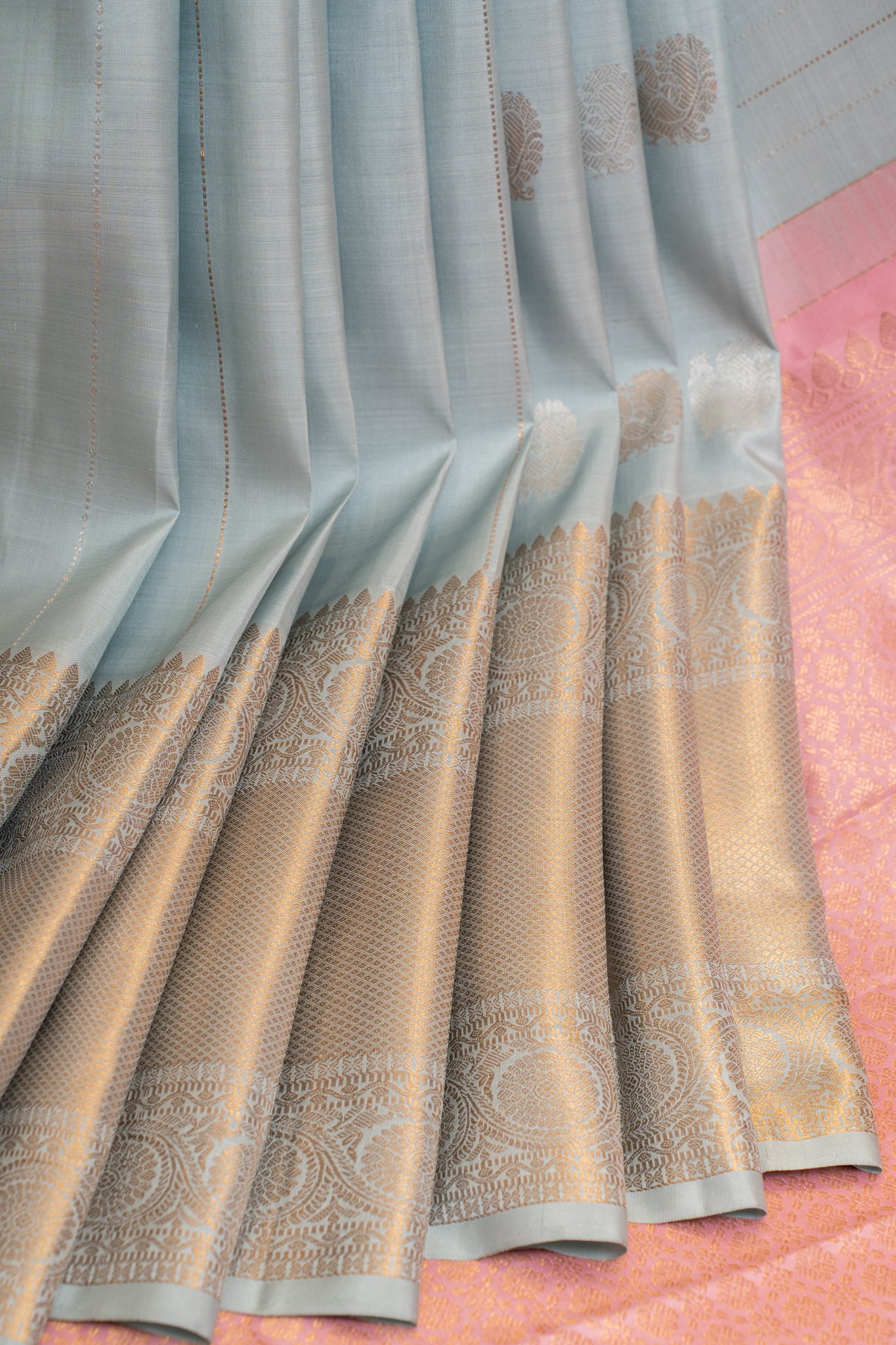 Pastel blue stripes pure Kanchipuram silk saree