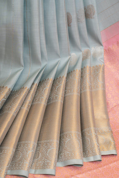 Pastel blue stripes pure Kanchipuram silk saree