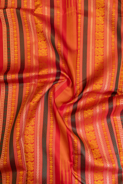 Yellow and red without zari pure Kanchipuram silk saree