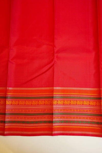 Yellow and red without zari pure Kanchipuram silk saree