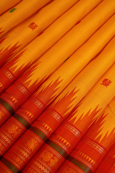 Yellow and red without zari pure Kanchipuram silk saree