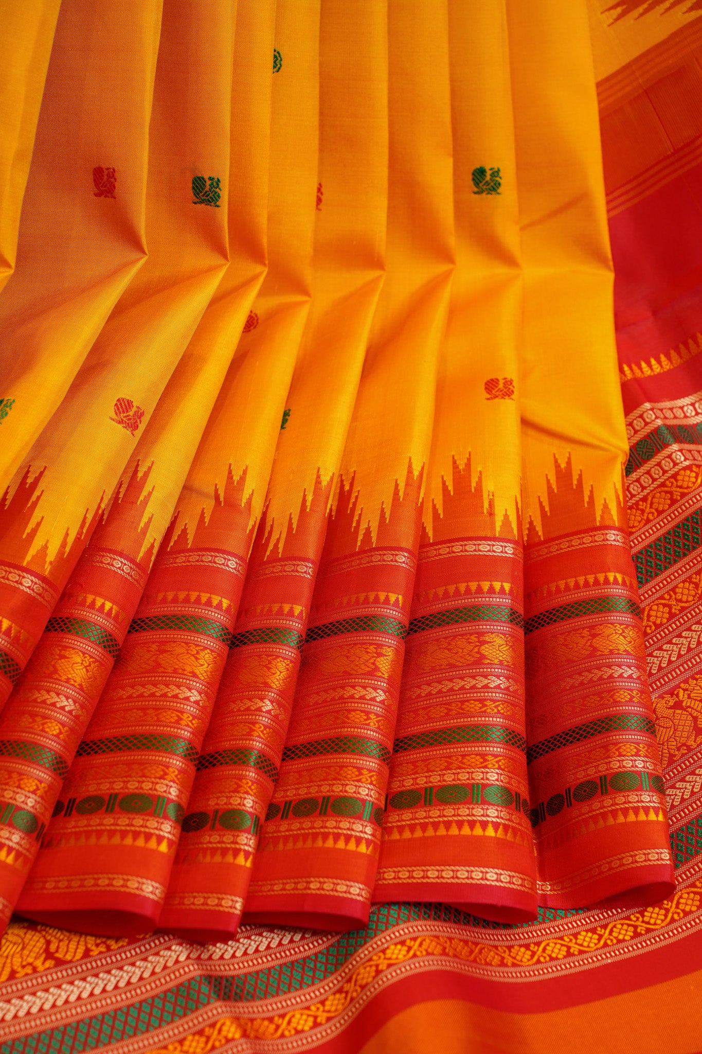 Yellow and red without zari pure Kanchipuram silk saree