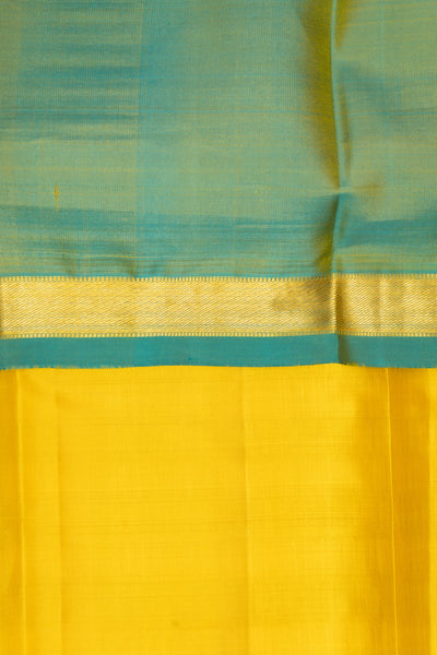 Pastel Yellow and Blue Pure Kanchipuram Silk Saree - Clio Silks