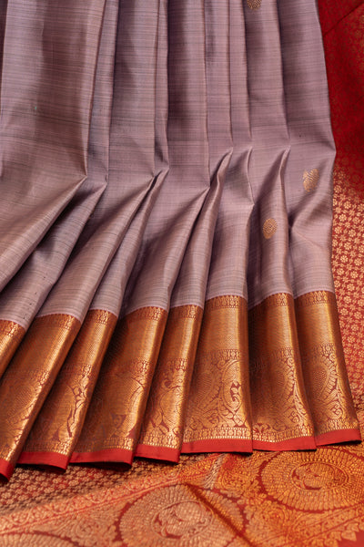 Mauve purple and red pure Kanchipuram silk saree