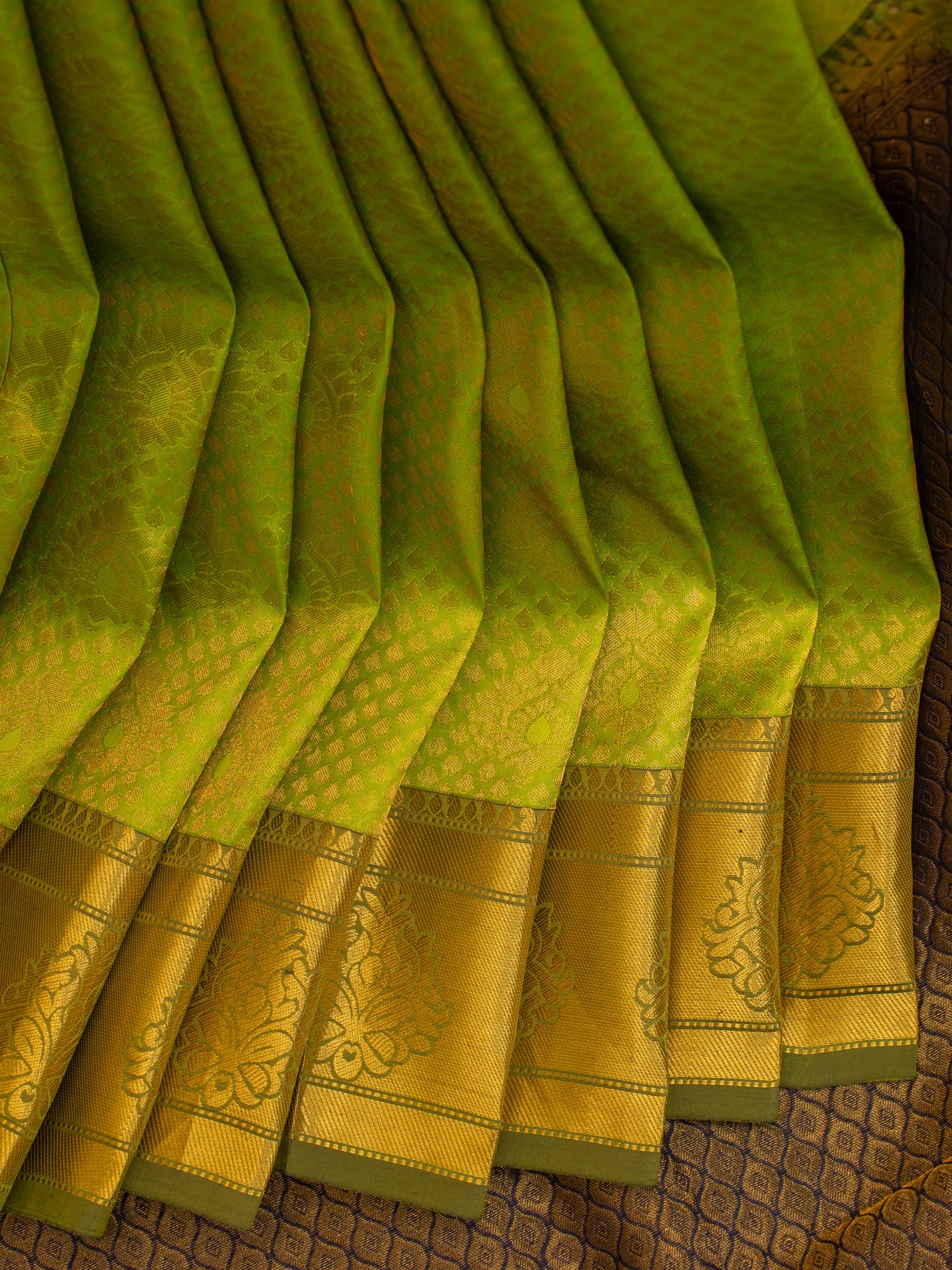 Parrot green brocade Kanchipuram silk saree