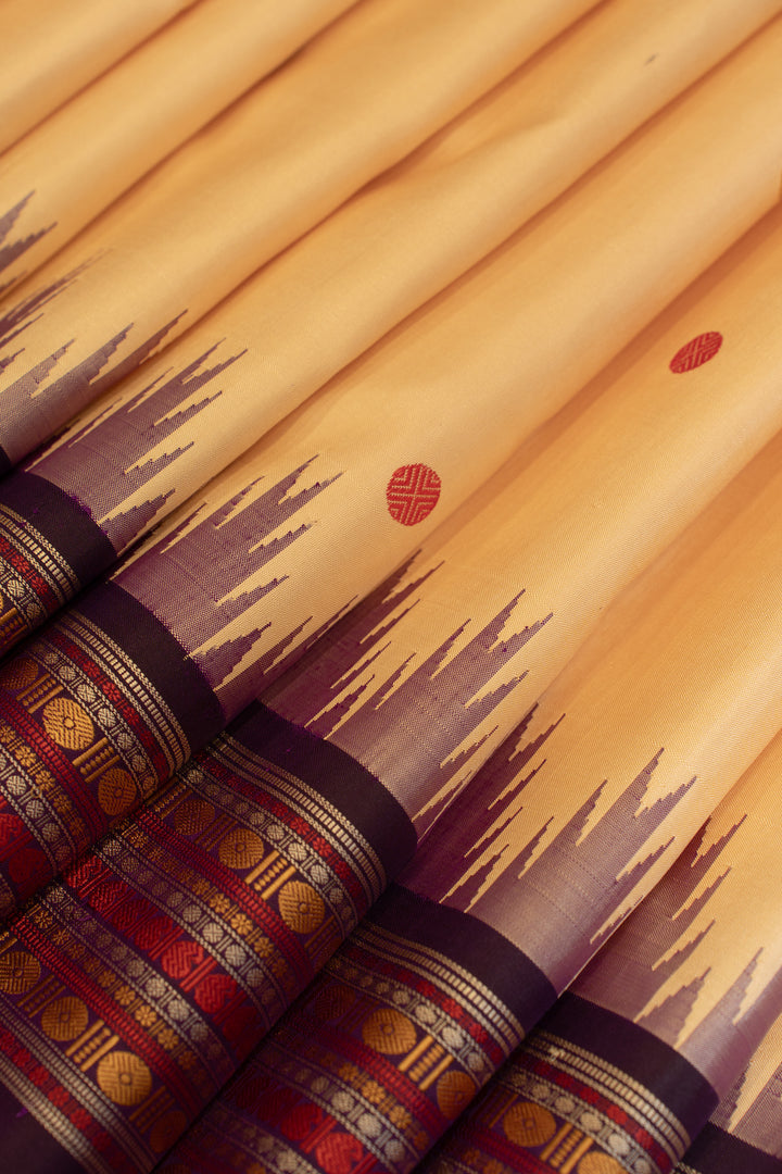 Sandal cream without zari pure Kanchipuram silk saree