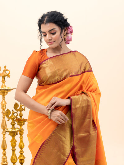 Orange and Maroon Traditional Pure Kanjivaram Silk Saree