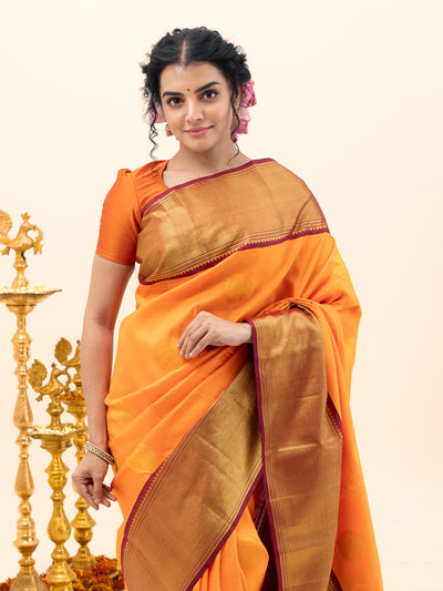 Orange and Maroon Traditional Pure Kanjivaram Silk Saree