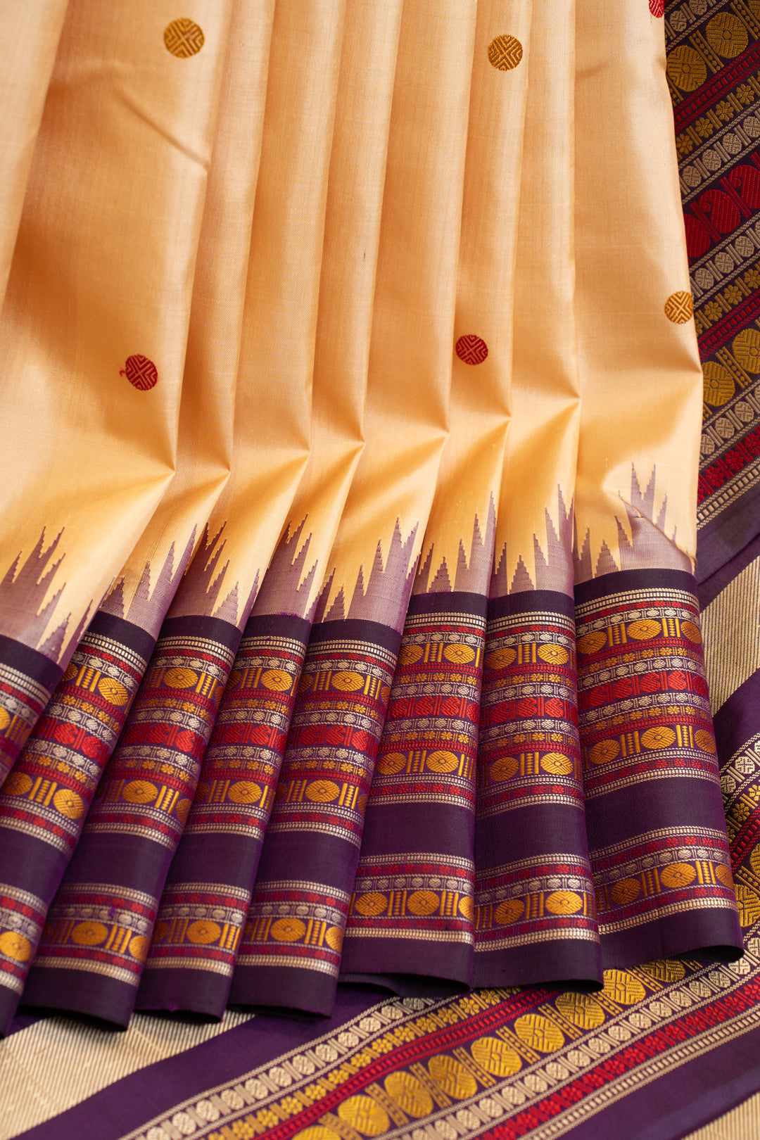 Sandal cream without zari pure Kanchipuram silk saree