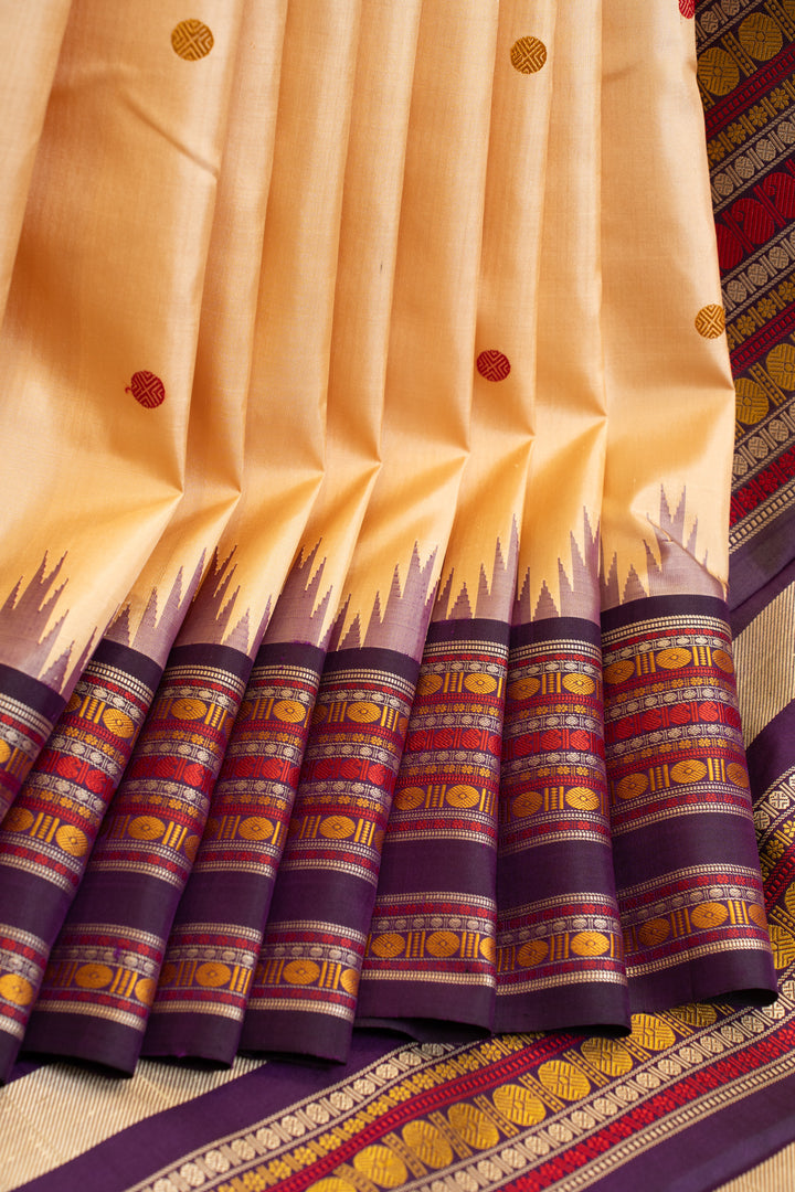 Sandal cream without zari pure Kanchipuram silk saree