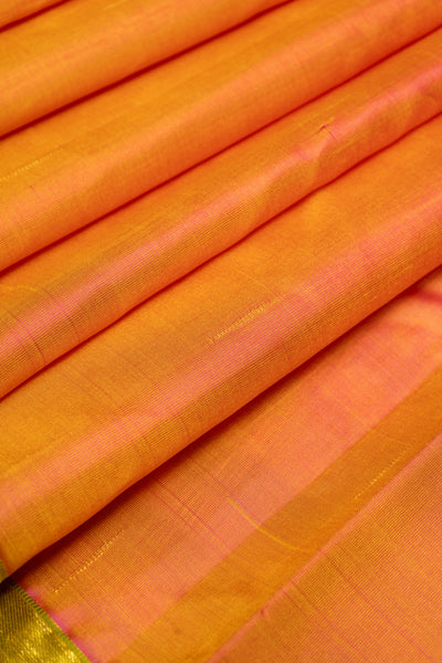 Orange and Green Small Border Pure Kanchipuram Silk Saree - Clio Silks