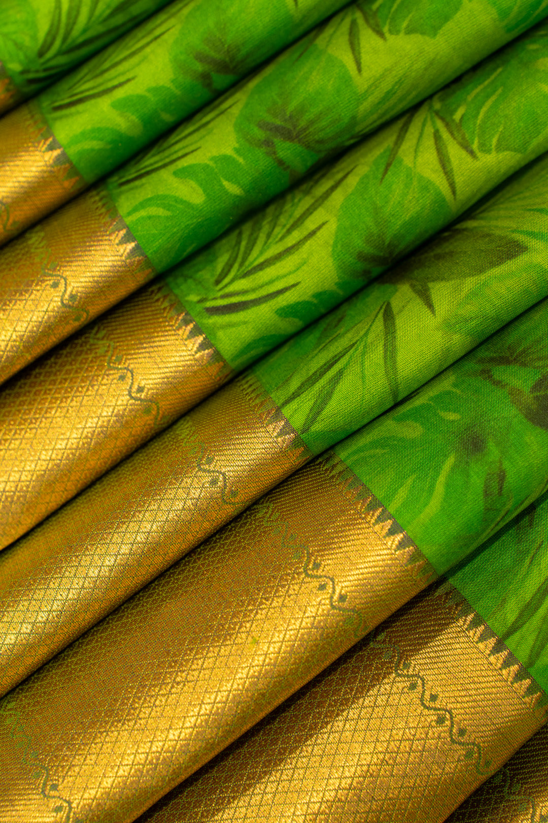 Parrot green printed pure kanjivaram silk saree