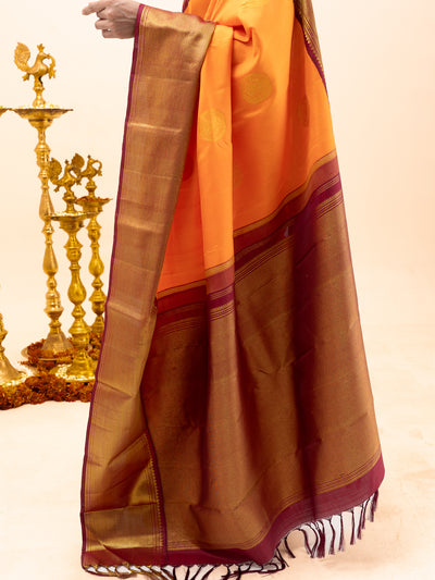 Orange and Maroon Traditional Pure Kanjivaram Silk Saree