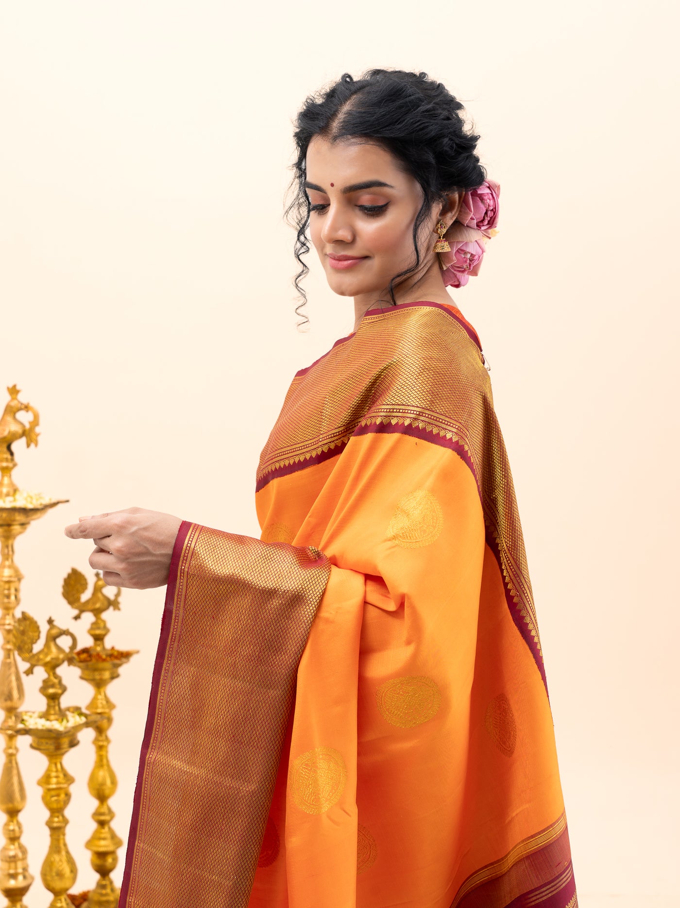 Orange and Maroon Traditional Pure Kanjivaram Silk Saree