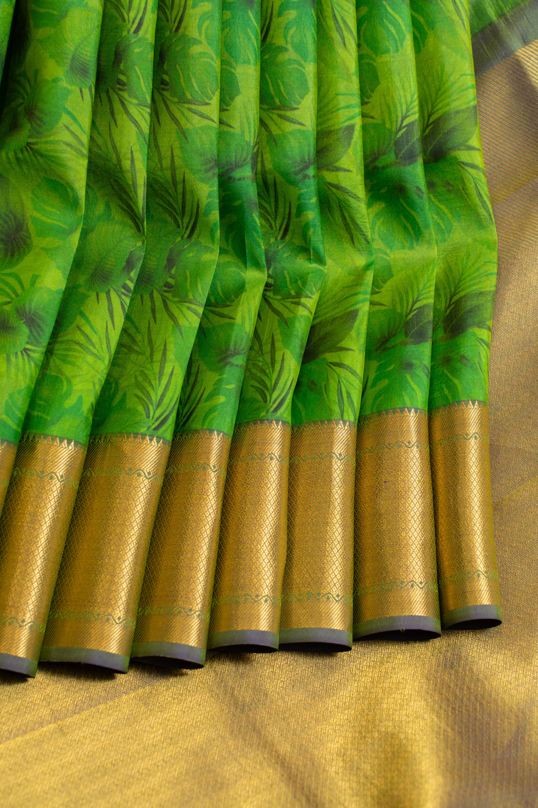 Parrot green printed pure kanjivaram silk saree
