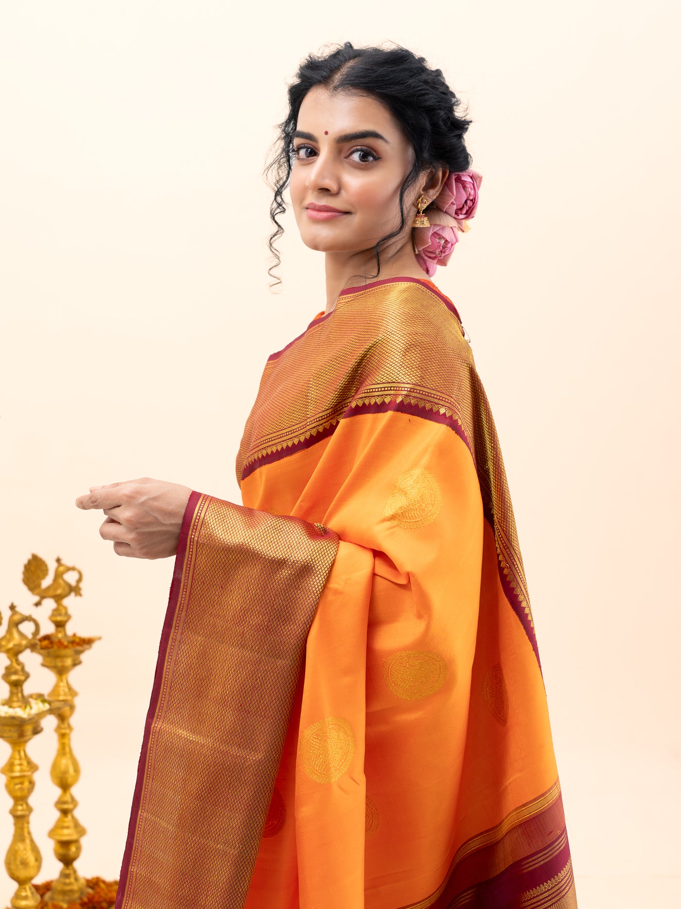 Orange and Maroon Traditional Pure Kanjivaram Silk Saree