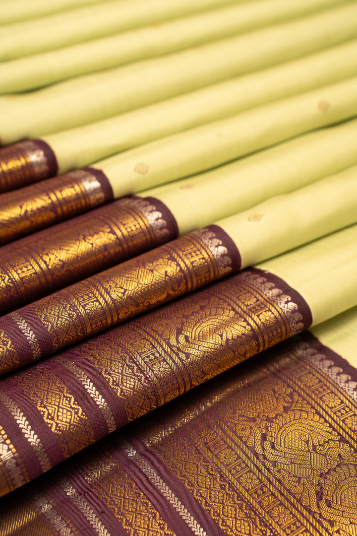 Mint Green and Jamun Traditional Pure Kanchipuram Silk Saree - Clio Silks