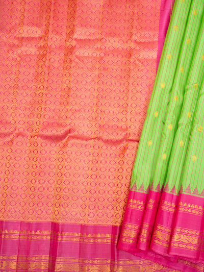 Chartreuse Green and Pink Pure Gadwal Silk Saree - Clio Silks