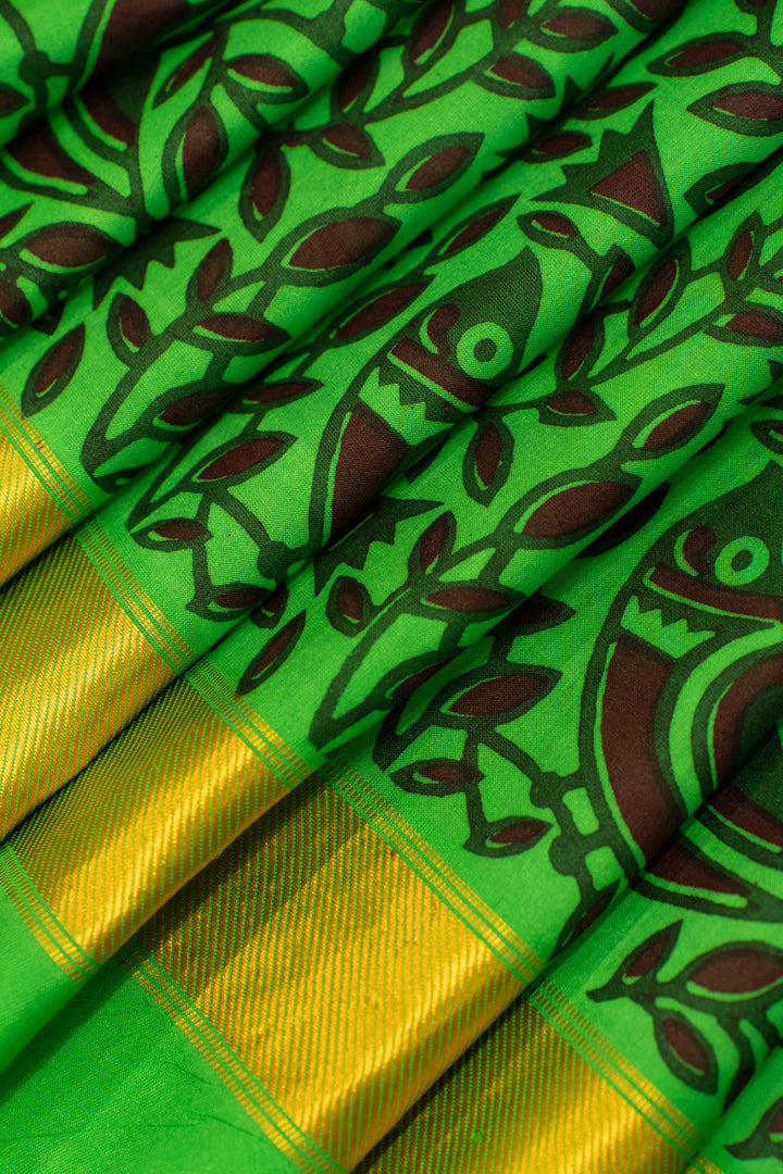 Green printed pure Kanchipuram silk saree