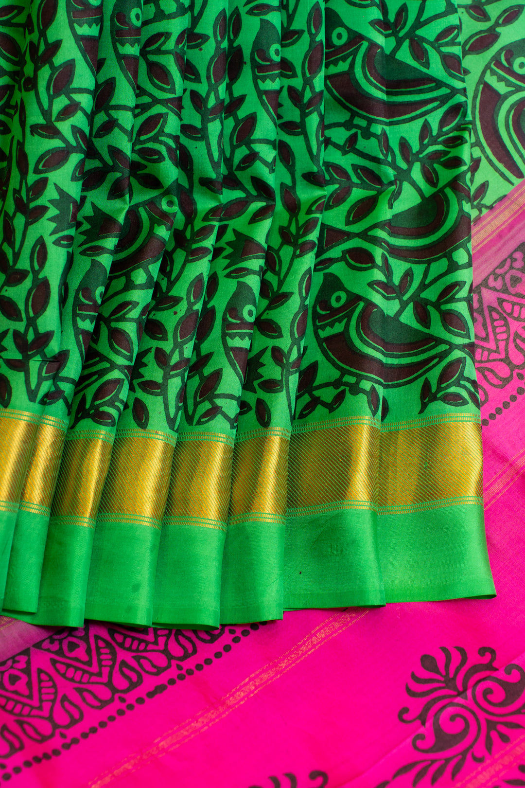 Green printed pure Kanchipuram silk saree