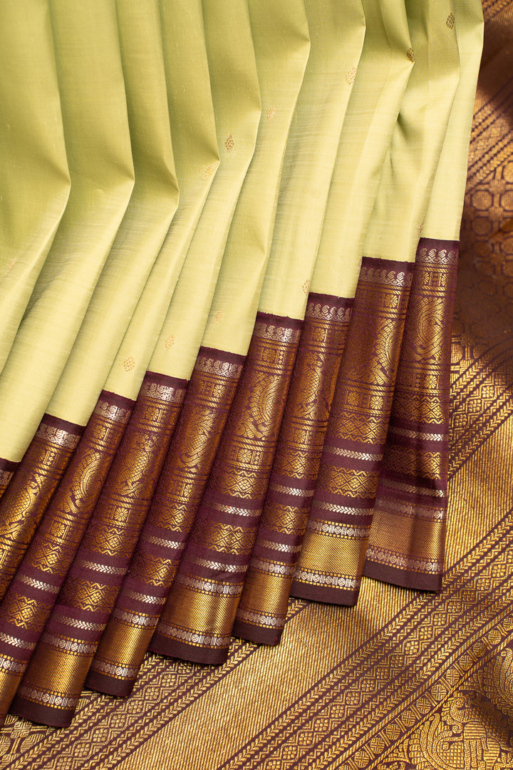 Mint Green and Jamun Traditional Pure Kanchipuram Silk Saree - Clio Silks