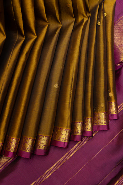 Dijon Gold and Magenta Pure Kanchipuram Silk Saree - Clio Silks