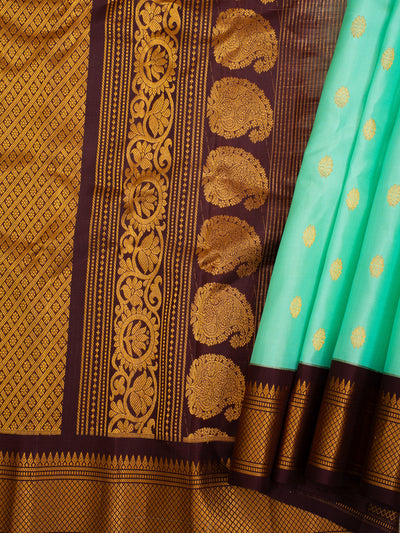 Turquoise Blue  and Brown Pure Gadwal Silk Saree - Clio Silks