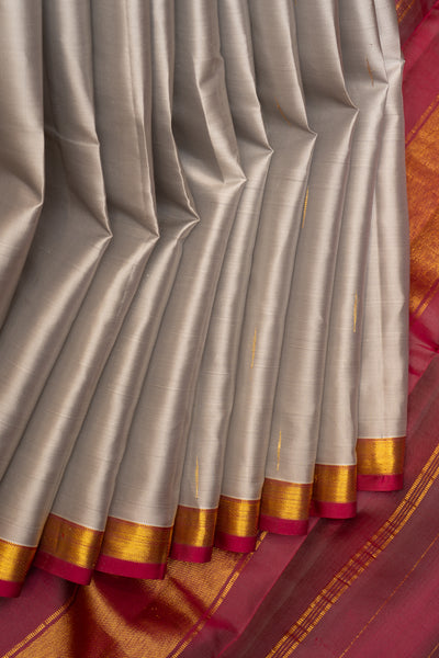 Grey and Magenta Small Border Pure Kanchipuram Silk Saree - Clio Silks