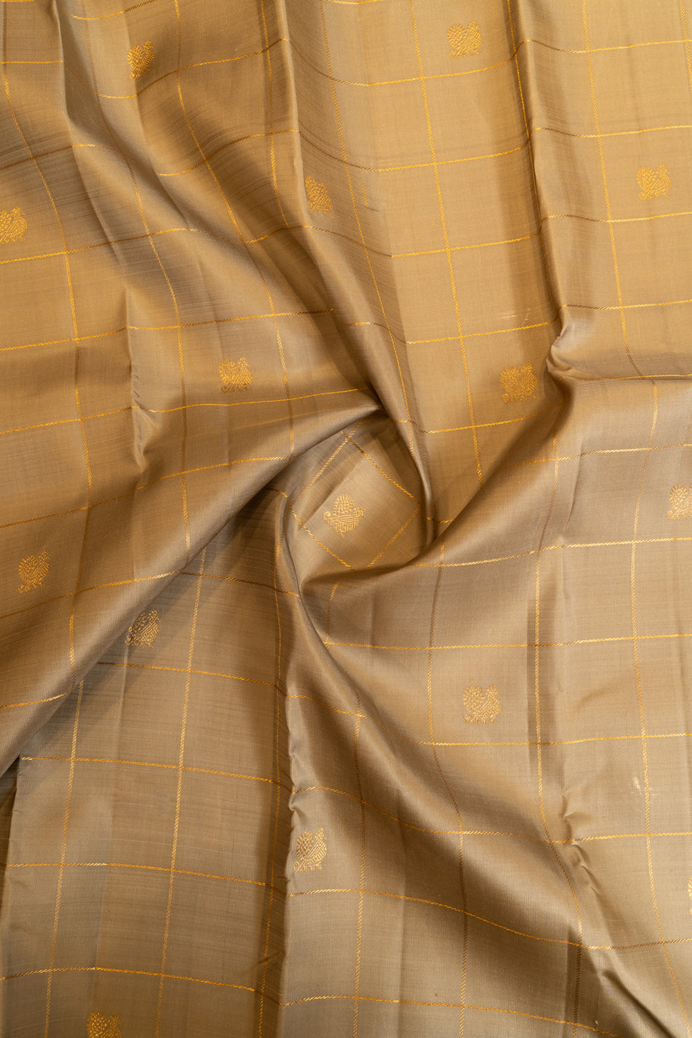 Harbor Grey checks pure Kanchipuram silk saree