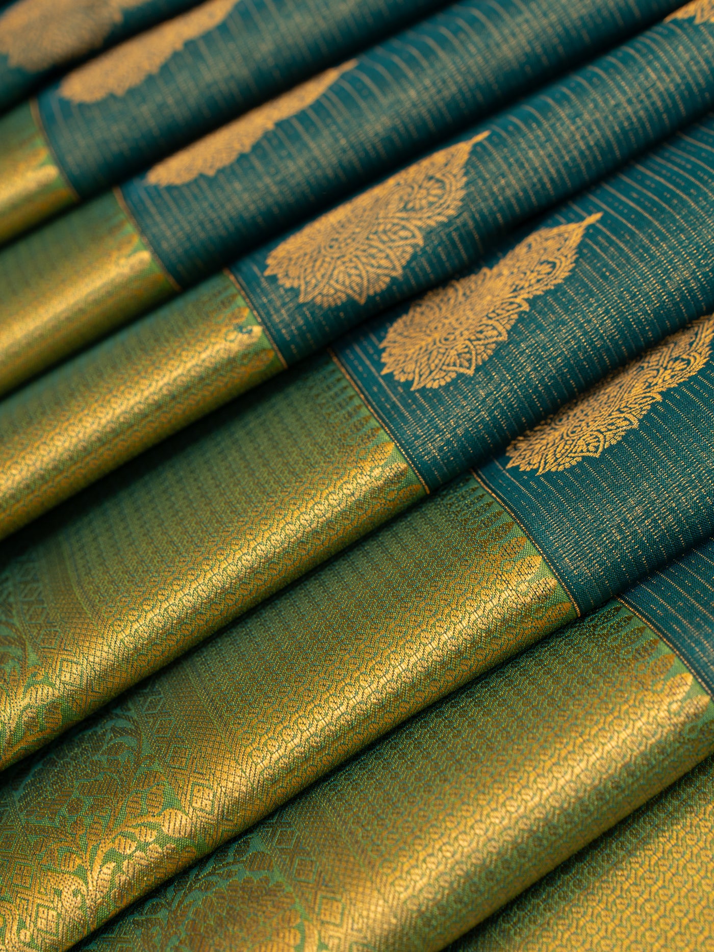 Teal blue traditional Kanchipuram silk saree