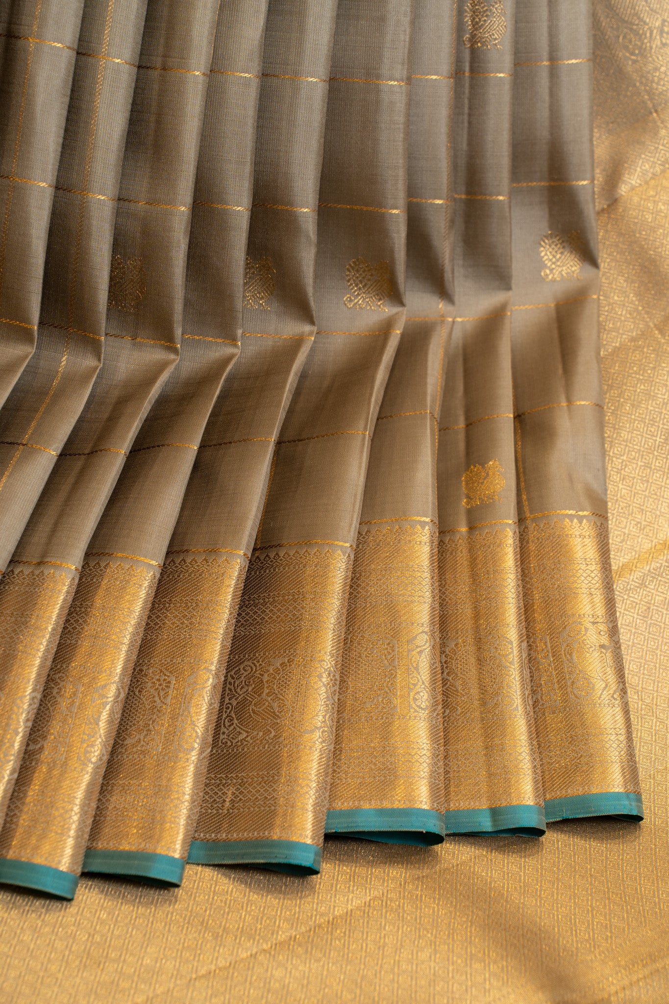 Harbor Grey checks pure Kanchipuram silk saree