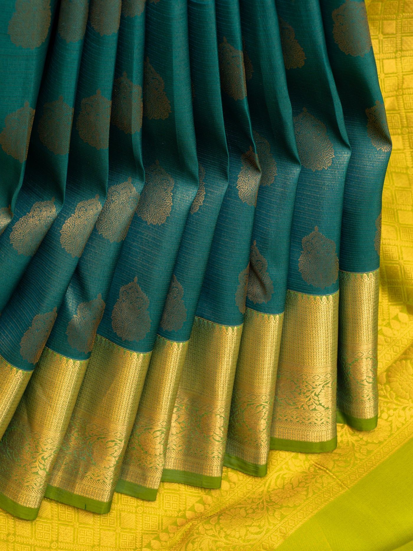 Teal blue traditional Kanchipuram silk saree